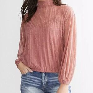 Red By BKE Lace Mock Neck Top Womens M. Sheer Elegant Coquette Clubwear Youthful